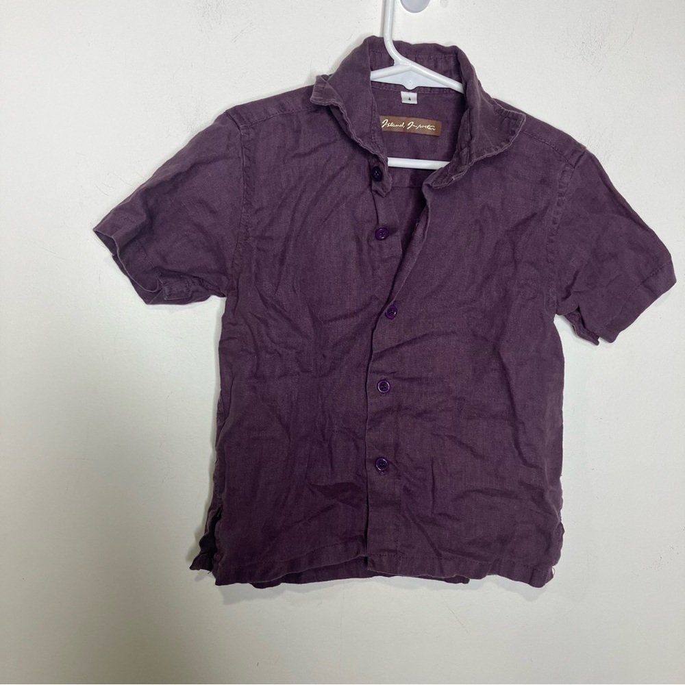 Island importer 100% linen button down shirt purple kids size 4 natural fibers‎